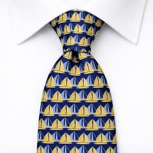Silk Men’sTie Navy/Yellow Nautical Foulard Banana Republic Italy